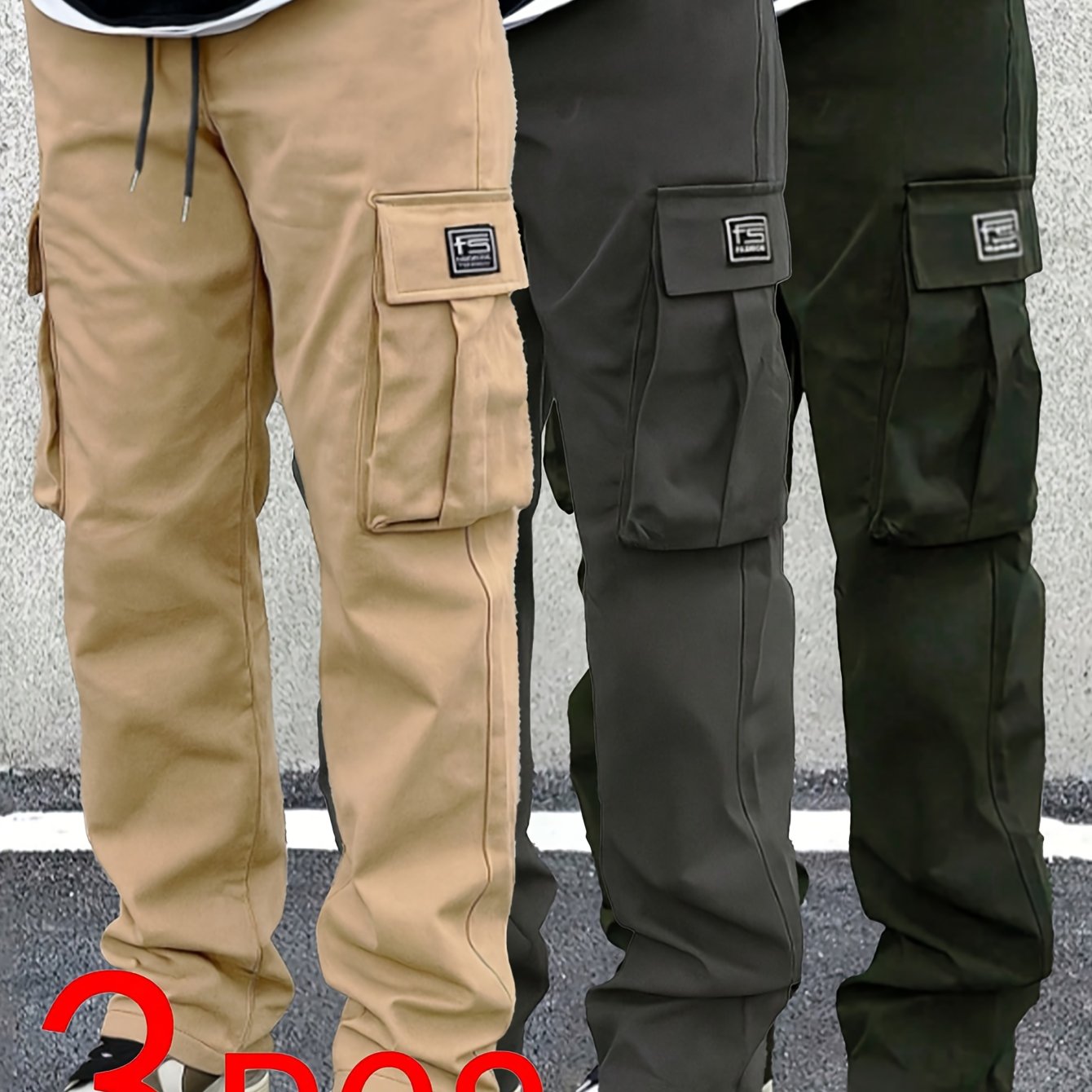 [Stylish | Versatile] 3pcs Stylish Versatile Men's Cargo Pants | Spring Autumn Outdoor Sports Straight-Leg Casual Long | Street Retro American Trendy Trousers