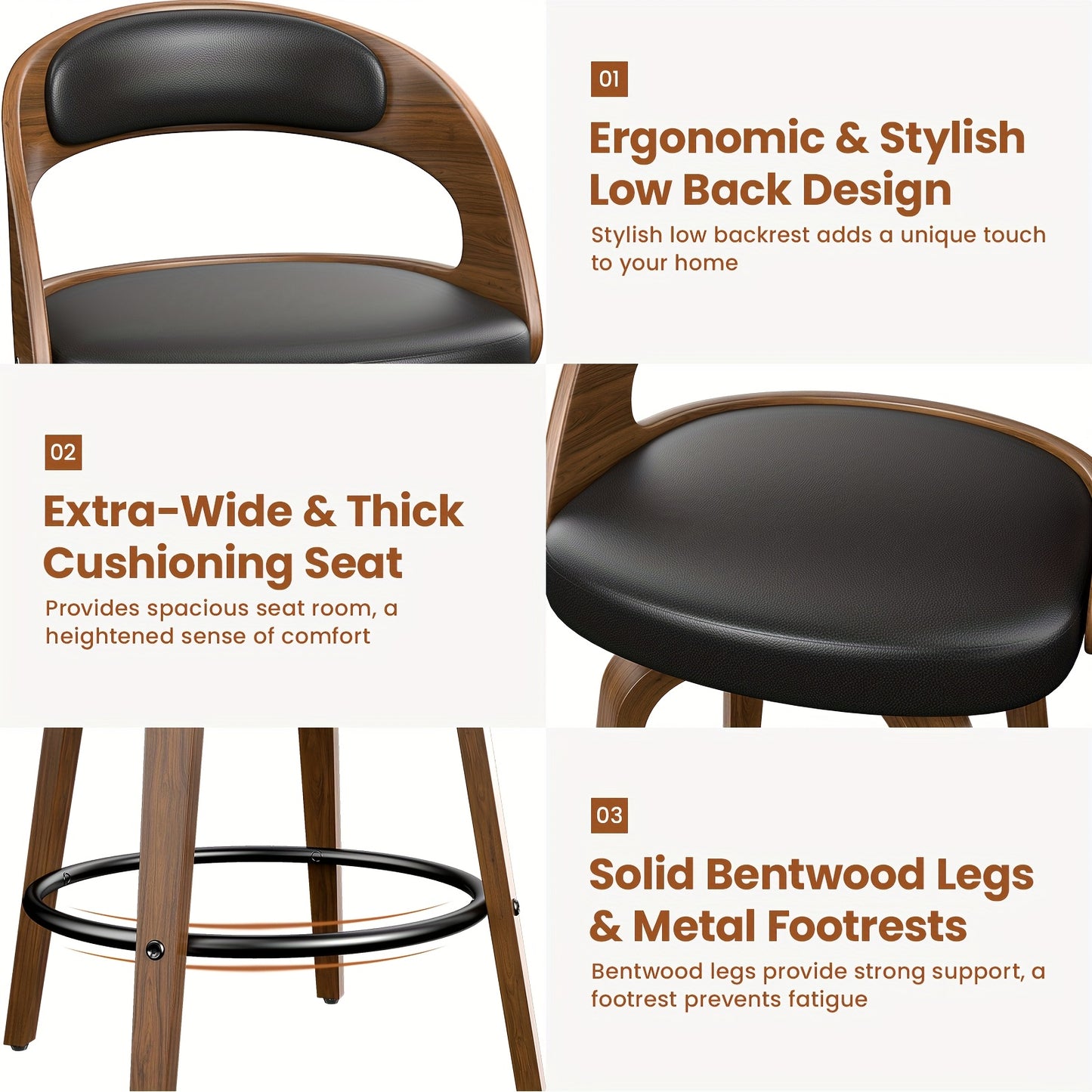 3/4pcs Modern Upholstered Bar Chair Set, 26" Counter-Height Stools With Thick Soft Cushion, Ergonomic Back Support, Solid Wood Legs & Footrest For Kitchen Island