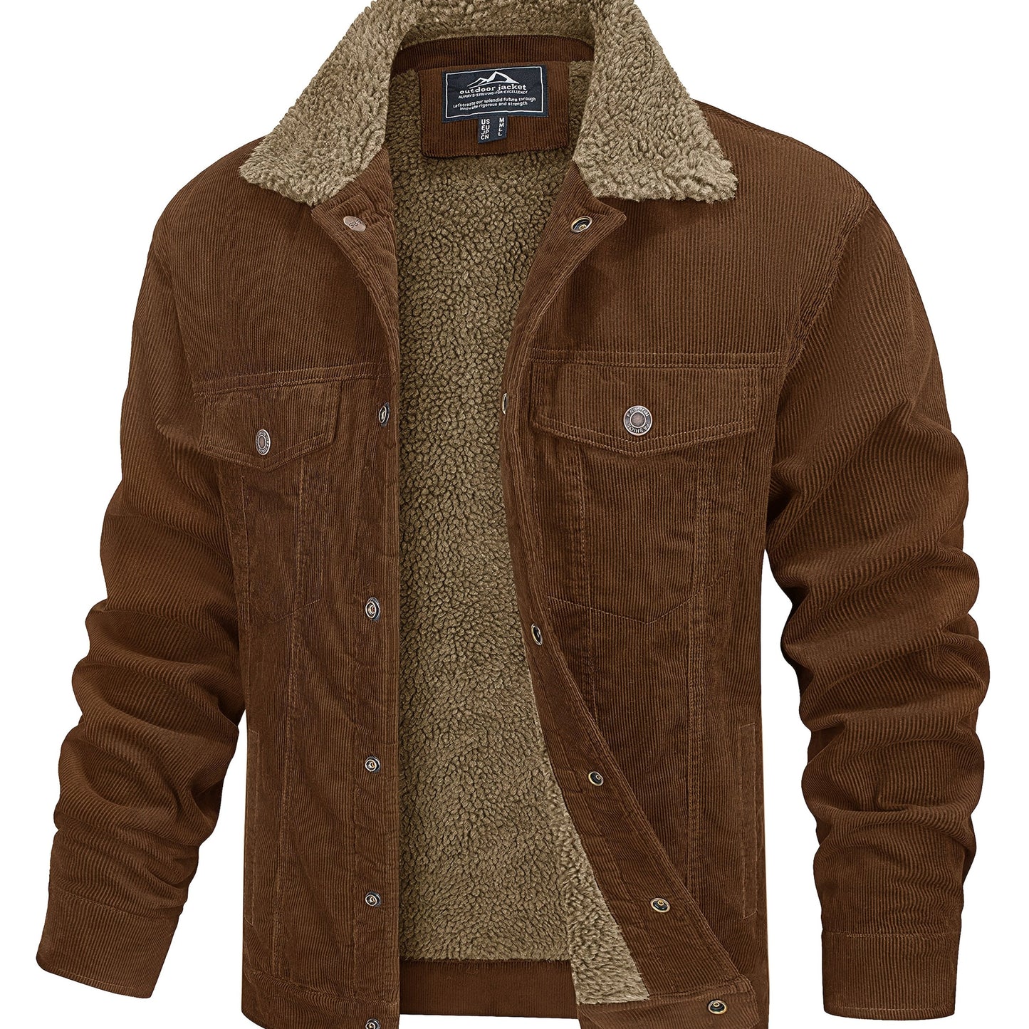 Men's Heavy-Duty Winter Jacket with & Lapel Collar - Thick Warm Trucker Jacket Suitable for Hiking, Camping, Outdoor Workwear - Machine-Washable Coat with Multi-Pocket Design (Fall/Winter)