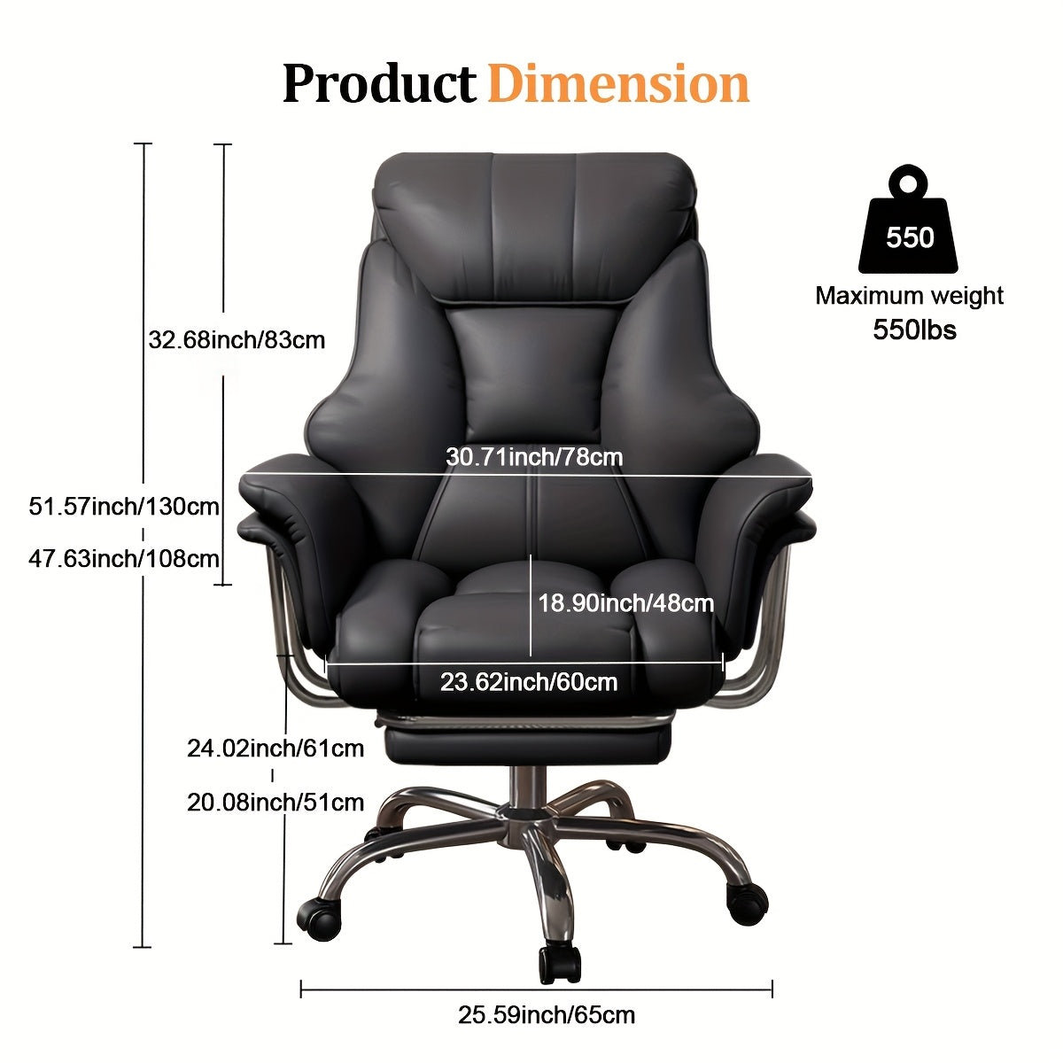 Big And Tall Office Chair 400lbs Wide Seat, High Back Executive Office Chair with Foot Rest, Ergonomic Chairs Lumbar Support