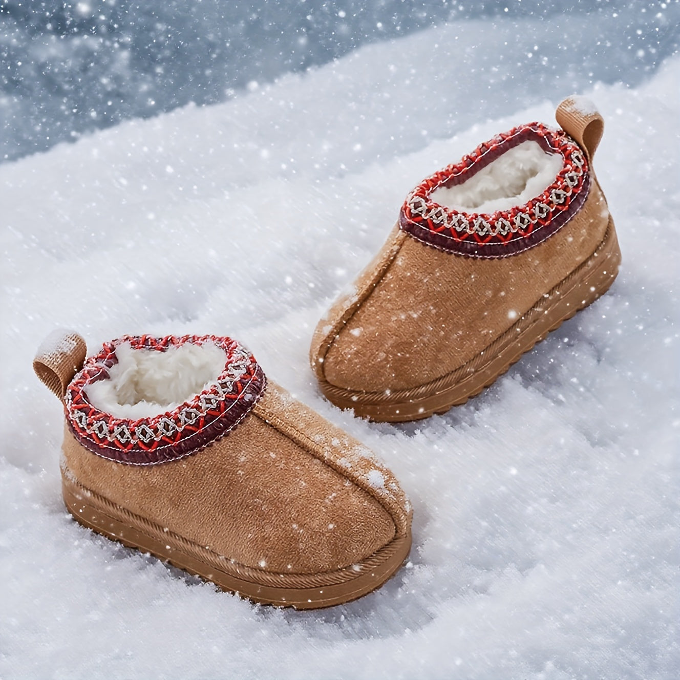 [Girls' Winter Snow Boots] Cozy Warm Girls' Winter Snow Boots with Plush Faux Fur Collar & Non-Slip Rubber Sole | Soft Fabric Upper, Mid-Calf Height, Round Toe Design for Outdoor Hiking, Casual Wear | Slip-On Boots for Youngs