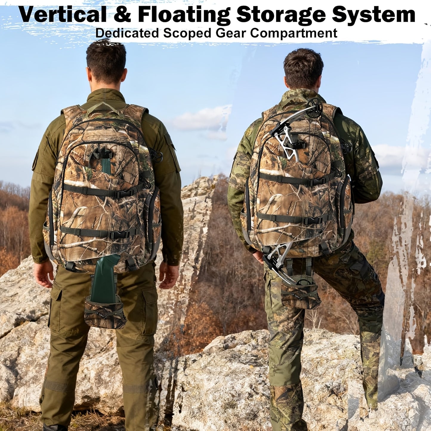 11.89gal Backpack with Rain Cover & Scabbard | Keep Your Deer Hunting Essentials Secure, Brown Polyester, Zipper Closure | Great Gift for Outdoor Men