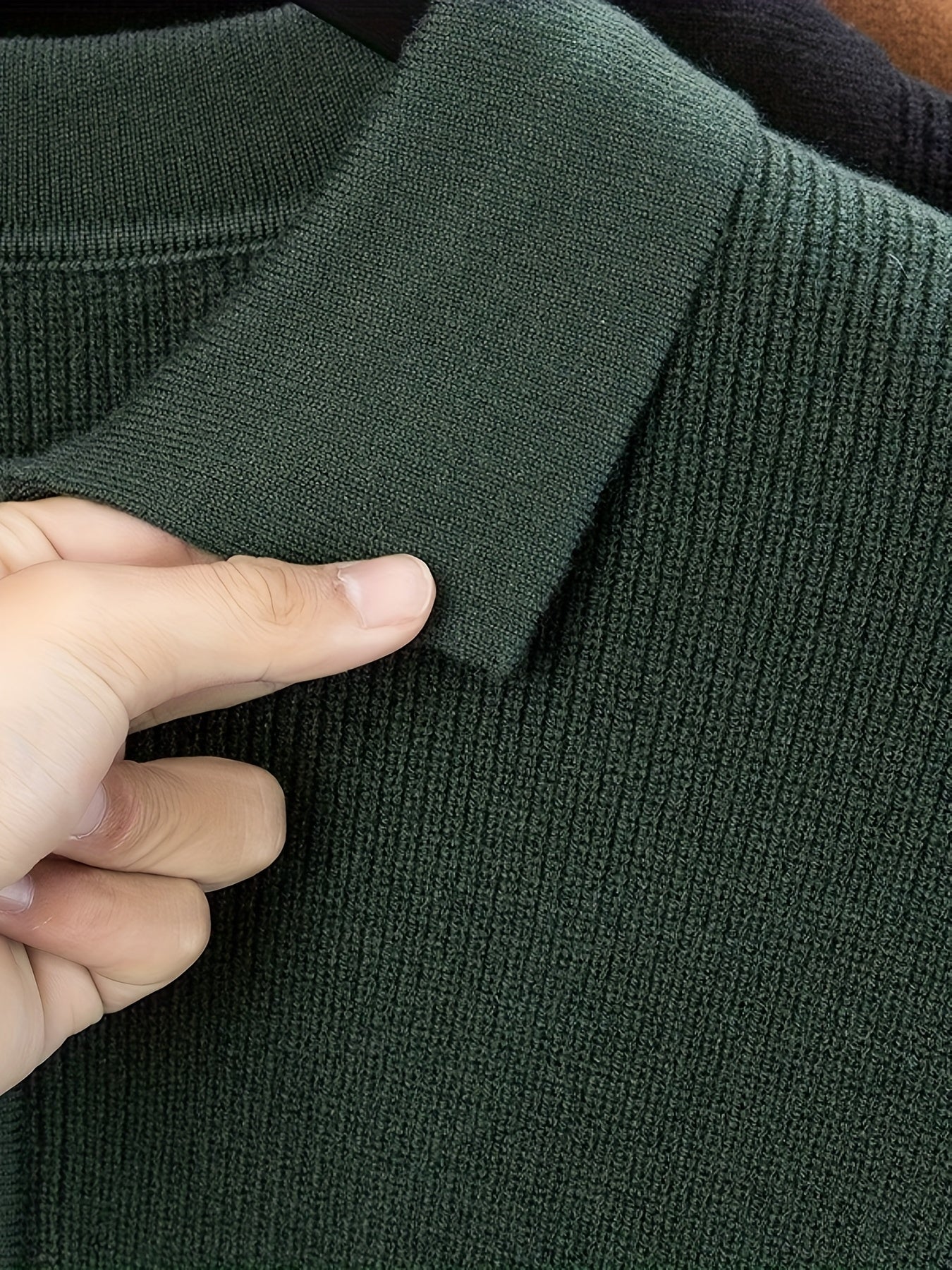 Men'S Heavyweight Thick Sweater - Slim-Fit Long Sleeve Winter Warmth, Square Neck & Drop Shoulder Design, Solid Brown/Red Elegant Knitwear, Durable Half-Zip Front Closure, Casual & Formal Office Wear, High-Stretch Fabric for