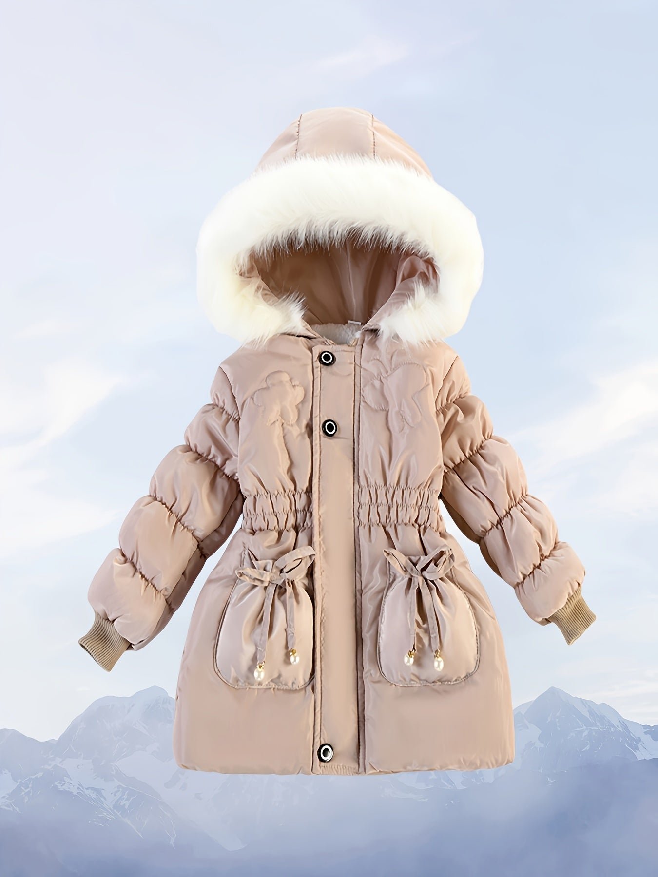 2025 Cute Autumn Winter Girls' Hooded Zipper Jacket - Cozy Floral Pattern Winter Coat with Long Sleeves, Polyester Lined, Perfect for Cold Weather, Cute Winter Clothes, Winter Girl Outfit, Charming Fall Apparel, Durable Cozy