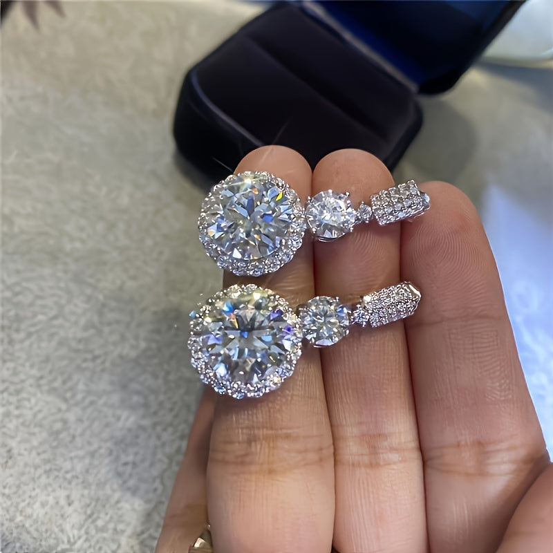 2pcs S925 925 Silver with 5 Carat Moissanite Dangle Earrings Fire Color Super Sparkle Deluxe Hot Deal Party Wedding Holiday Event Daily Wear, Engagement Wedding Holiday, Birthday, Anniversary Ideal Gifts