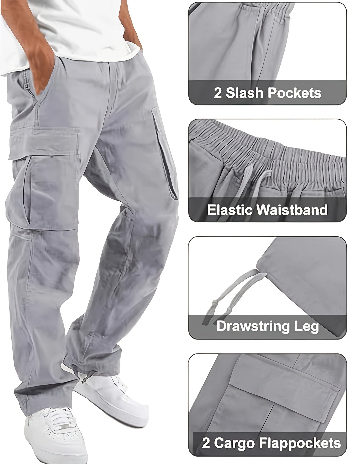 4pcs Of Men's Solid Pure Cotton Loose Fitting Long Waistband Multi Pocket Work Pants, Suitable for Outdoor Work In Autumn And Winter, Halloween Gift