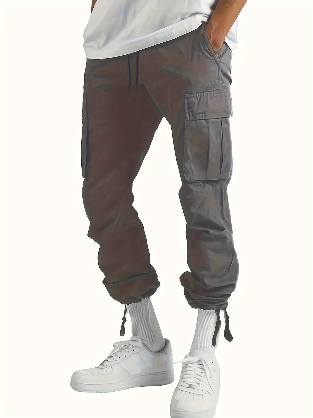 4pcs & Teen Loose-Fit Cargo Pants - Wide Work Pants with Elastic Drawstring Waist, Multiple Utility Pockets, Heavy-Duty for Outdoor,, Farming - Machine Washable Spring/Fall Season Pants Suitable for Teens & Adults, Perfect fo