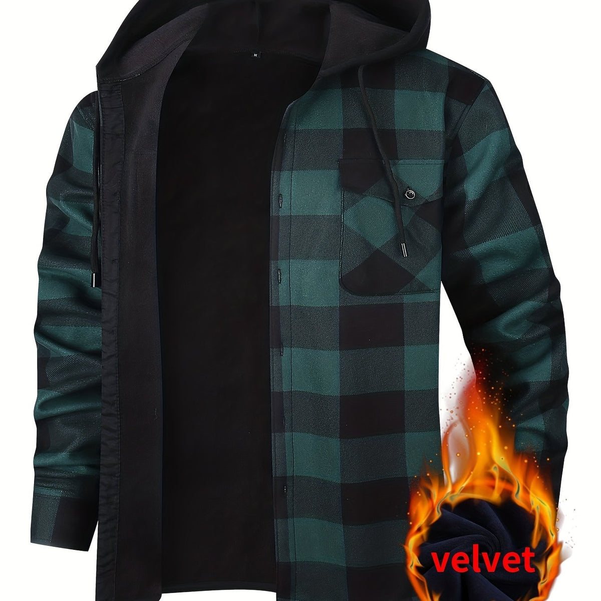 Men's Winter Plush-Themed Hooded Shirt Jacket - Thickened Button-Front Outdoor Coat with Pockets, Loose Fit Casual Blazer (Hand Washable, Fall/Winter) | European/Emerican Sizing for Cold Weather Layering