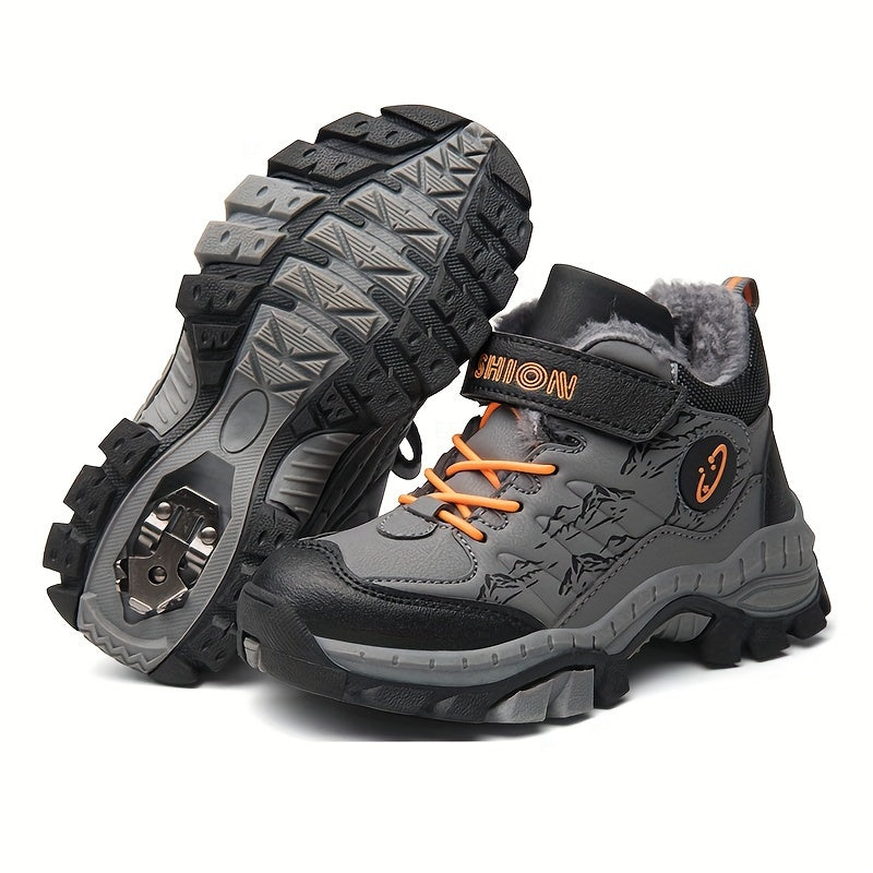 JUNGLEHUNTER Boys' & Girls' Winter Boots - Plush Lining, Warm & Comfortable Mid-Calf Hiking Boots with Non-Slip TPR Sole, Round Toe & Hook-and-Loop Closure, Durable Youngsters'S Footwear, Stylish Youngsters'S Footwear, Outdoo