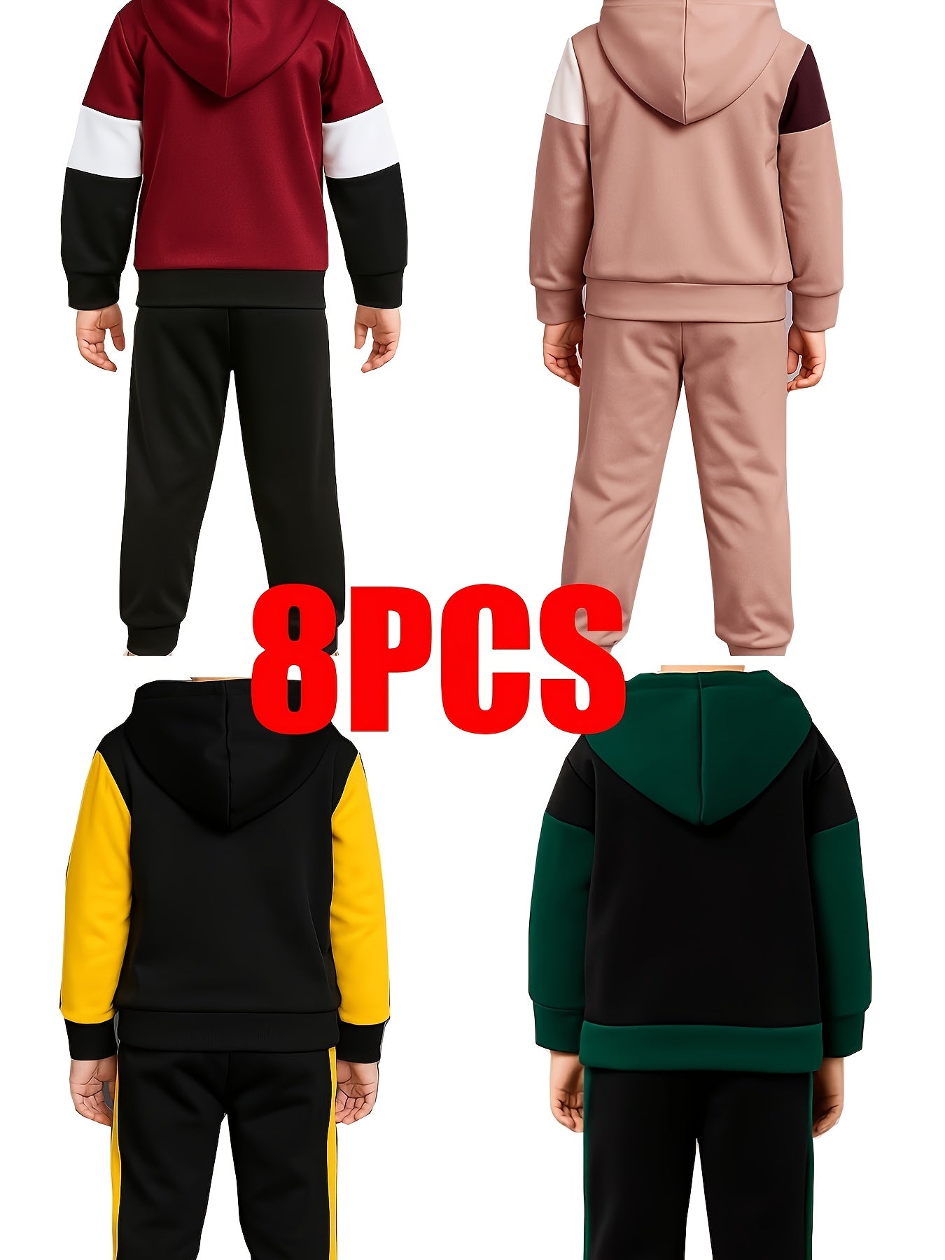 8pcs - Targeted Development Of Autumn And Winter New Boys' Fashion Long Sleeved Pants Set Pattern Baseball Jacket Outer Coat Splicing Cool Print Sports And Leisure Outdoor Set Four Piece Top Four Long Pants, for Outdoor