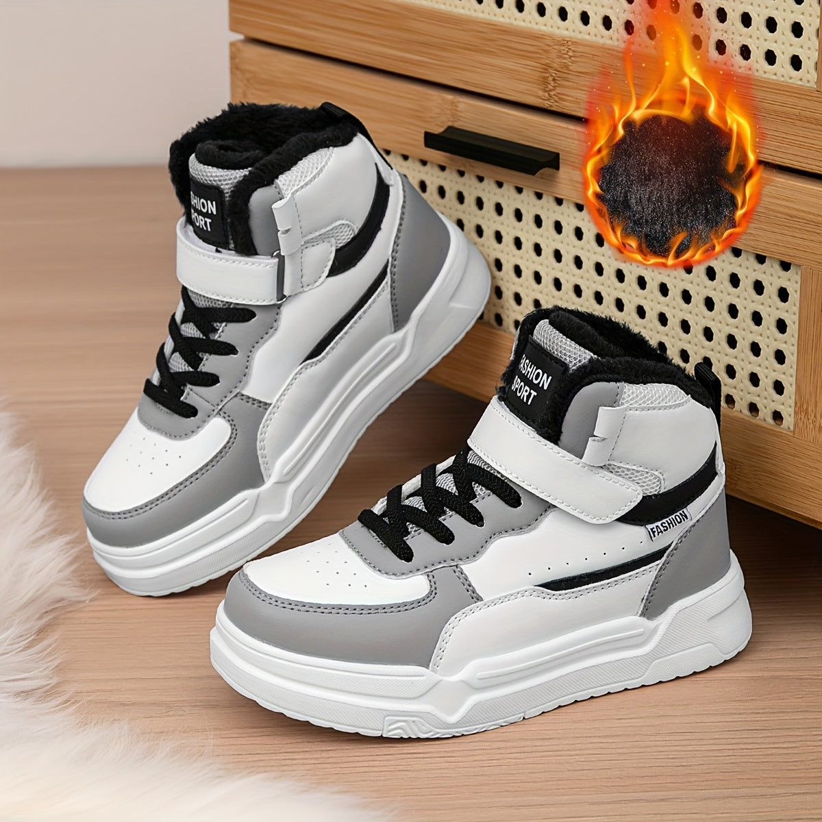 Kids' High-Top Winter Sports Shoes - Lightweight EVA Sole, Thickened Warm Skate Shoes with Fleece Lining, All-Terrain Suitable for Outdoor, School and Casual Wear - Ideal Choice for Skiing, Snowboarding, Autumn and Winter Spo