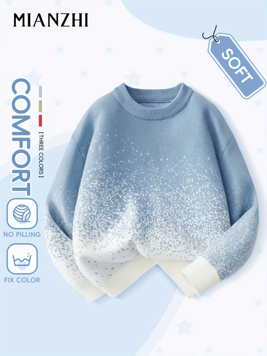 1pc Boys' Knit Pullover Sweater - Soft Warm Winter Sweater for Kids, Pastel, Durable Everyday & Formal Wear, Easy-Care Round Neck Sweater for School, Playdates, Family Outings - MIANZHI Boys Clothing, Kids Casual Wear, Gradie