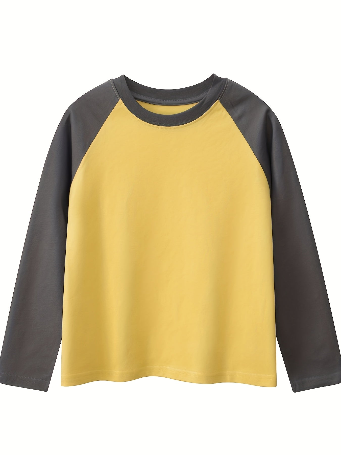 5pcs Boys' Casual Long Sleeve T-Shirts - Color-Block Raglan Sleeves, Solid Color Round Neck Tees for Spring & Fall, Soft Breathable Kids' Casual Attire (5 Colors: Blue, Black, Red, Yellow, Grey), Boy T Shirt, Fall Wardrobe Es