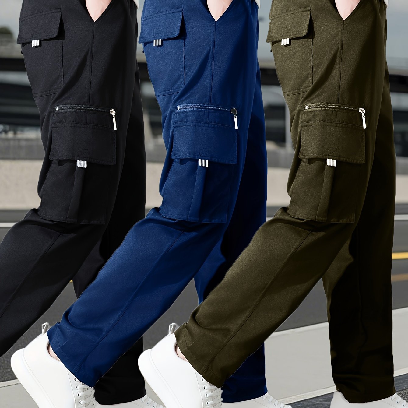 Set of 3 • Men's Outdoor Multi-Piece Work Pants • Solid Color • Classic Style for All Seasons