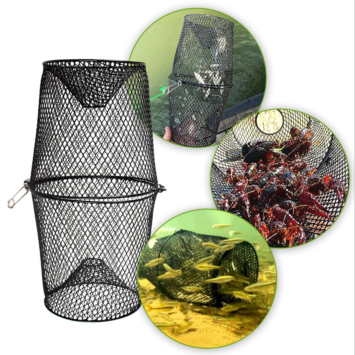 Crawfish Minnow Trap Cage, Heavy Bait Trap, Two Durable Black Mesh