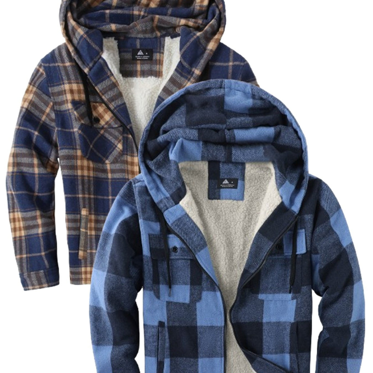 2pcs Men's Heavy Duty Sweater Hooded Jacket - Fully Zipped Thick Snow Mountain Lined Flannel Plaid Shirt with Pockets, Casual Style, Perfect for Fall And Winter, Hooded Collar, Regular Fit, Plaid Pattern, Men's Jacket, Cold W