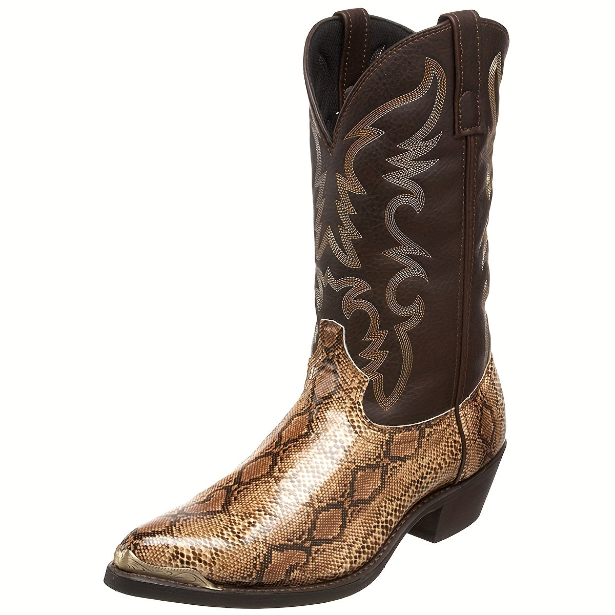 Aofu Shoes 6081 High Heel Western Cowboy Boots Couple European and American Men and Women 38-48 Metal Toe Decoration, Boots for Women, Sparkly Cowgirl Boots, Plus Size Boots, Square Toe Boots for Women, Chunky Boots for Women