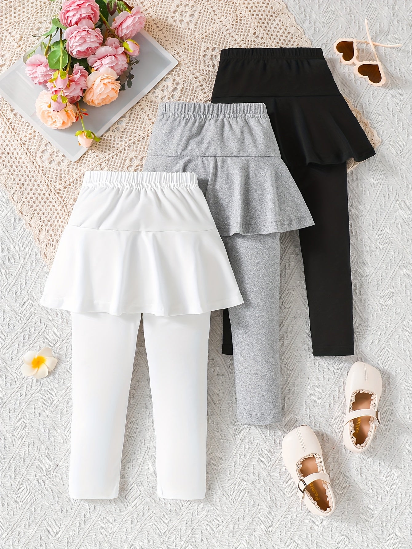Casual Dress Pants with a Cat Pattern for Young Girls in Spring And Autumn (Set of 3), a Gift for My Daughter.