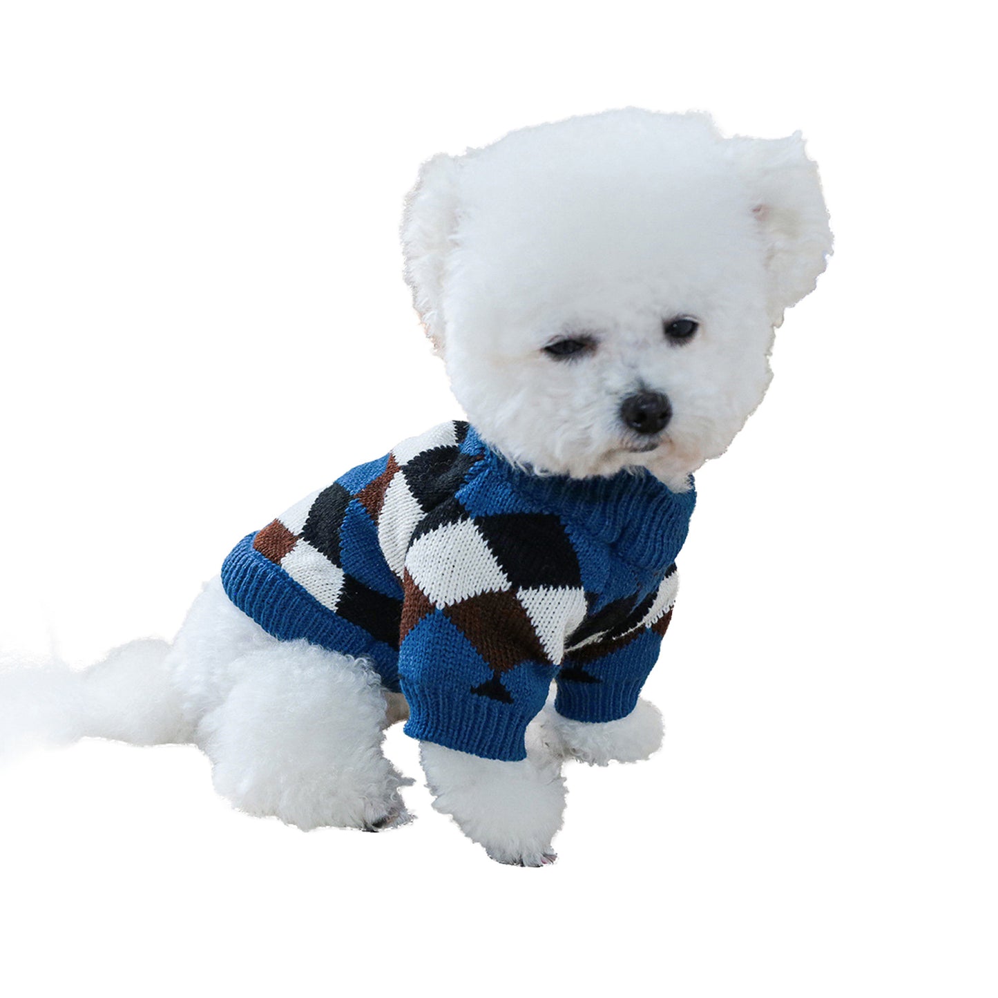 Dog Knitted Sweater Vintage Rhombus Pattern Ribbed Fall Winter Warm Clothes for Small Dog and Cat