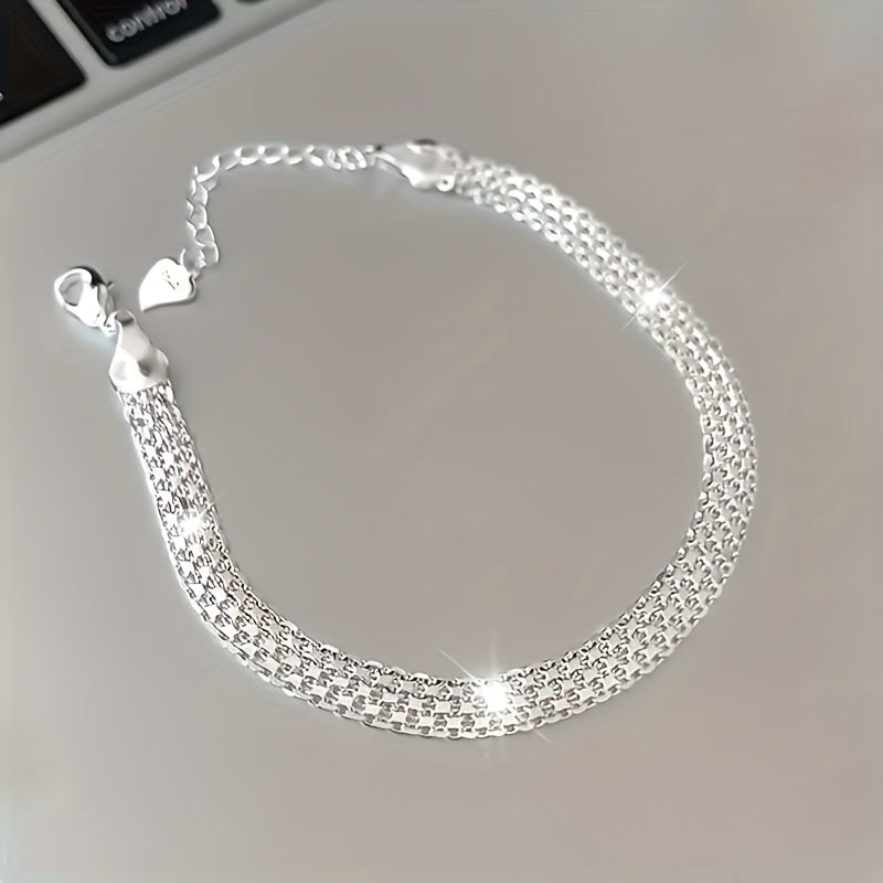 Sparkling S925 sterling 925 Silvery hypoallergenic bracelet, elegant and luxurious Men's and Women's banquet hand jewelry. 3.65 g/0.13oz