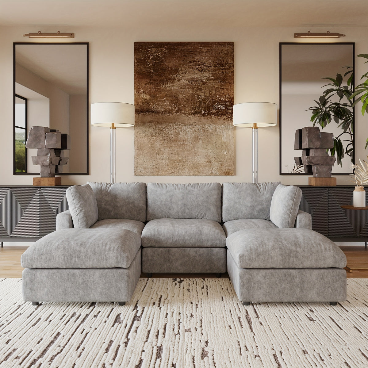 [Cloud Couch Sectional] Oversized Modular Cloud Couch Sectional Sofa | 134" U-Shaped Convertible Living Room Set with 2 Ottomans, Washable & Replaceable Covers