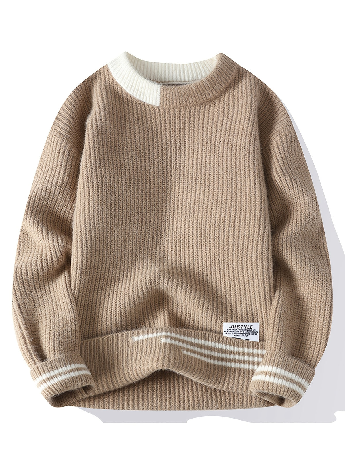 SENMEIGUO Men's Slim Fit Thermal Knit Sweater - Thick Warm Winter Sweaters Suitable for, Round Neck Long Sleeve Academic Collegiate Style Top, Winter Knitwear for Casual Outdoor Wear, Office & Social Events
