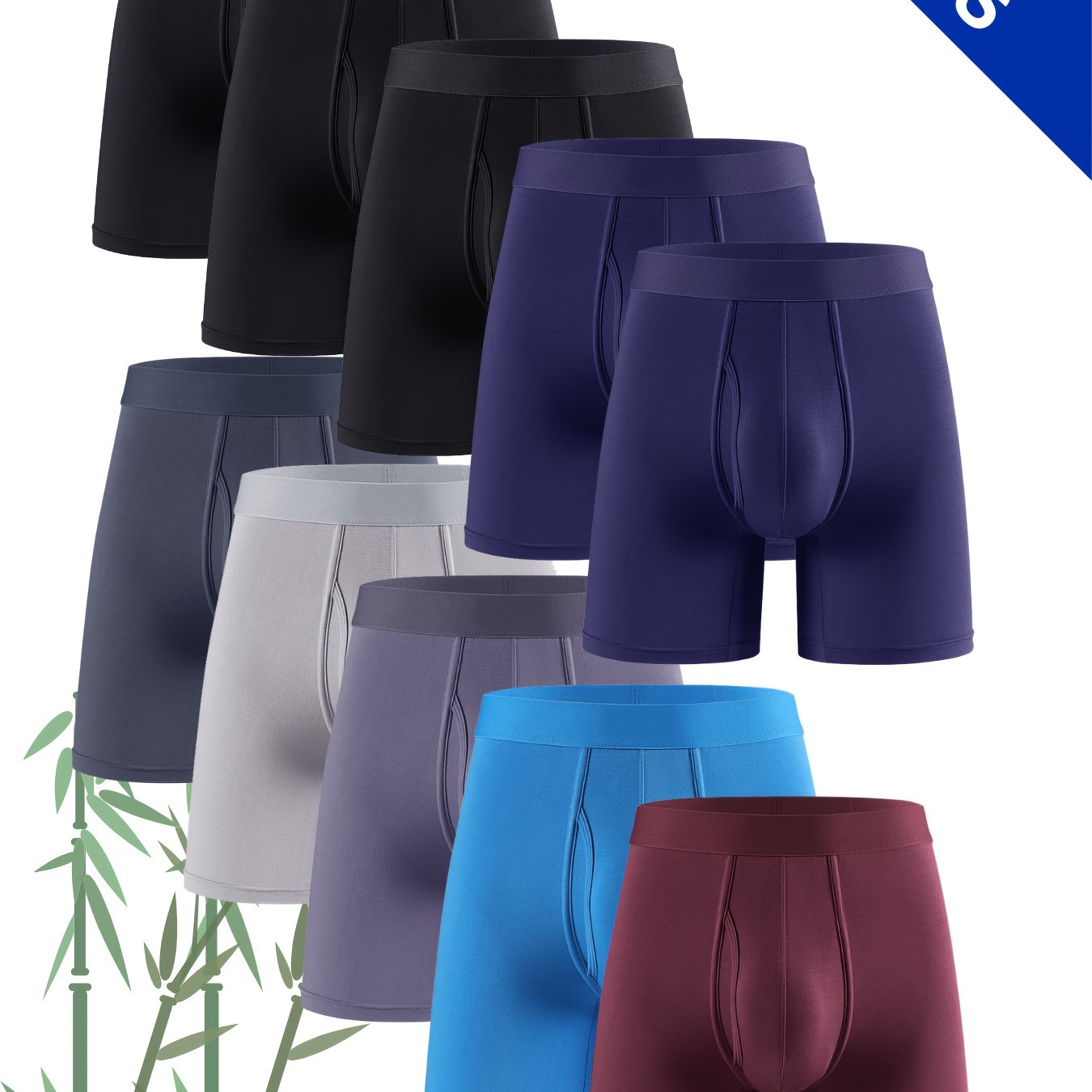[10 Men's Bamboo Boxer Briefs] A Pc of 10 Men's Bamboo Fiber Boxer Briefs with a Front Fly And 3D Pouch, Comfortable for Casual Home Wear, Suitable for Students And Young People of All Ages, Perfect for All Seasons