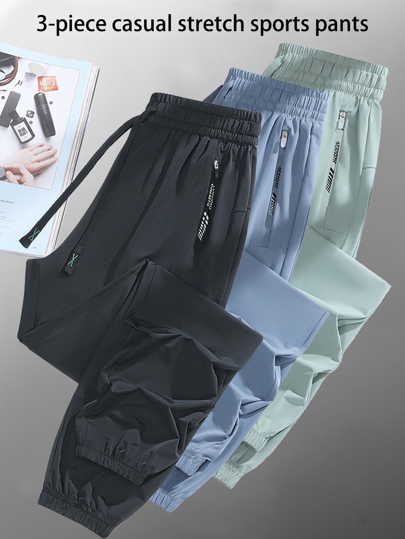 [3pcs Colorful Summer Joggers] 3pcs Women's Summer Casual Sports Pants | Ice Silky Fiber Fabric, Breathable, Elastic Waist, Tapered Running Cycling Joggers | Colorful