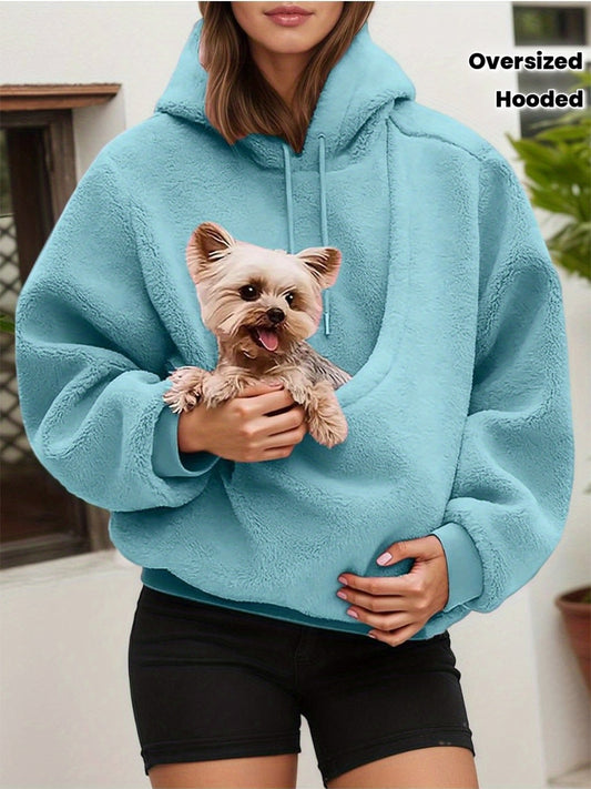 Women'S Oversized Hooded Sweatshirt with Front Pocket & Carry Pouch for Small Dogs/Cats - Cozy Fall Winter Pullover, Soft Casual Pet-Friendly Sweater, Adjustable Drawstring Hood, Spacious Pocket, Stylish Casual Attire for Dog