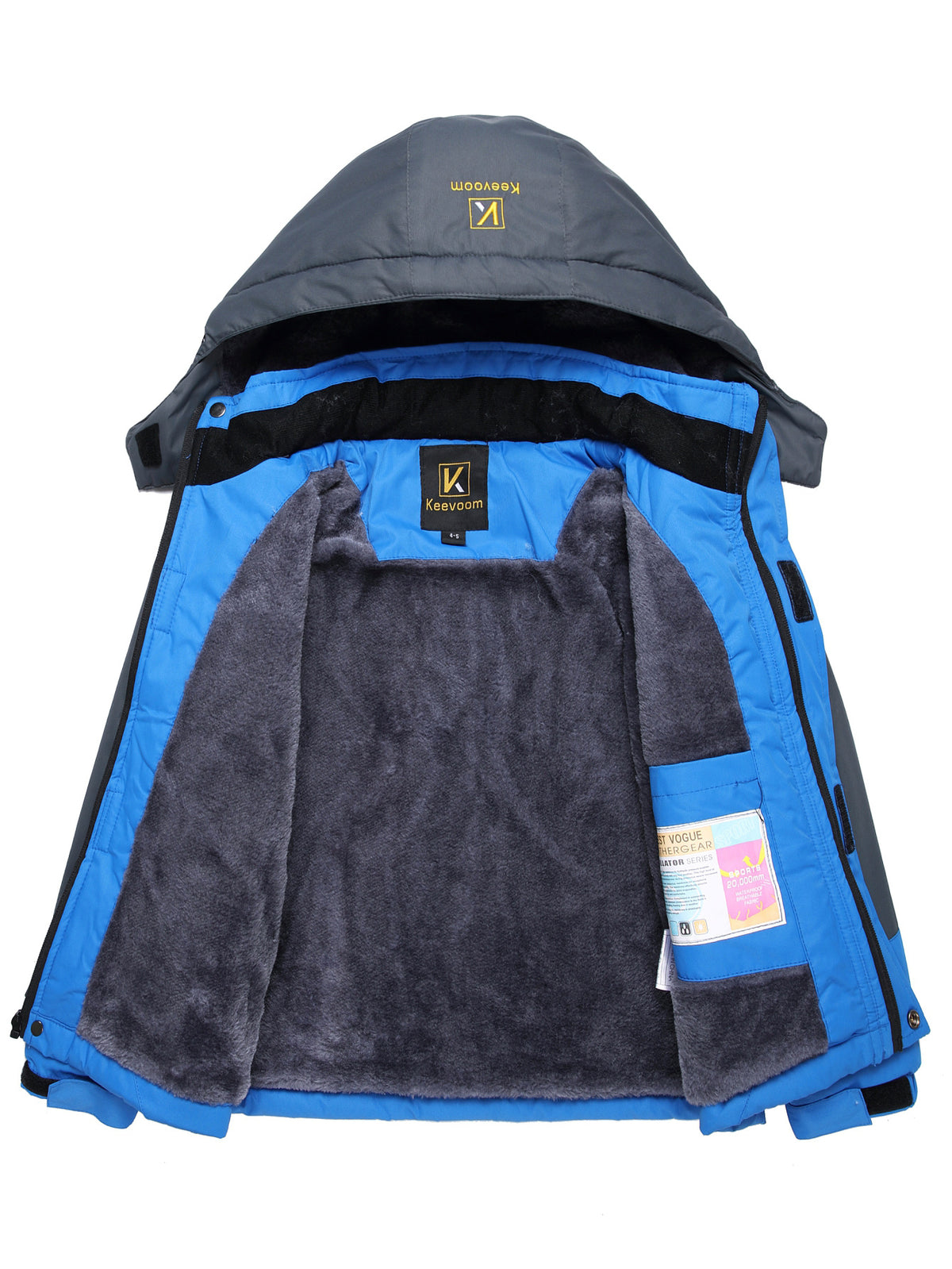 Boys' High Quality Windproof Ski & Snowboard Jacket with Hood - Thermal Insulated Winter Coat, Full-Zip Closure, Adjustable & Removable Hood, Elastic Cuffs, Shell & Filling, Blue/Black for Skiing, Snowboarding, Outdoor Winter