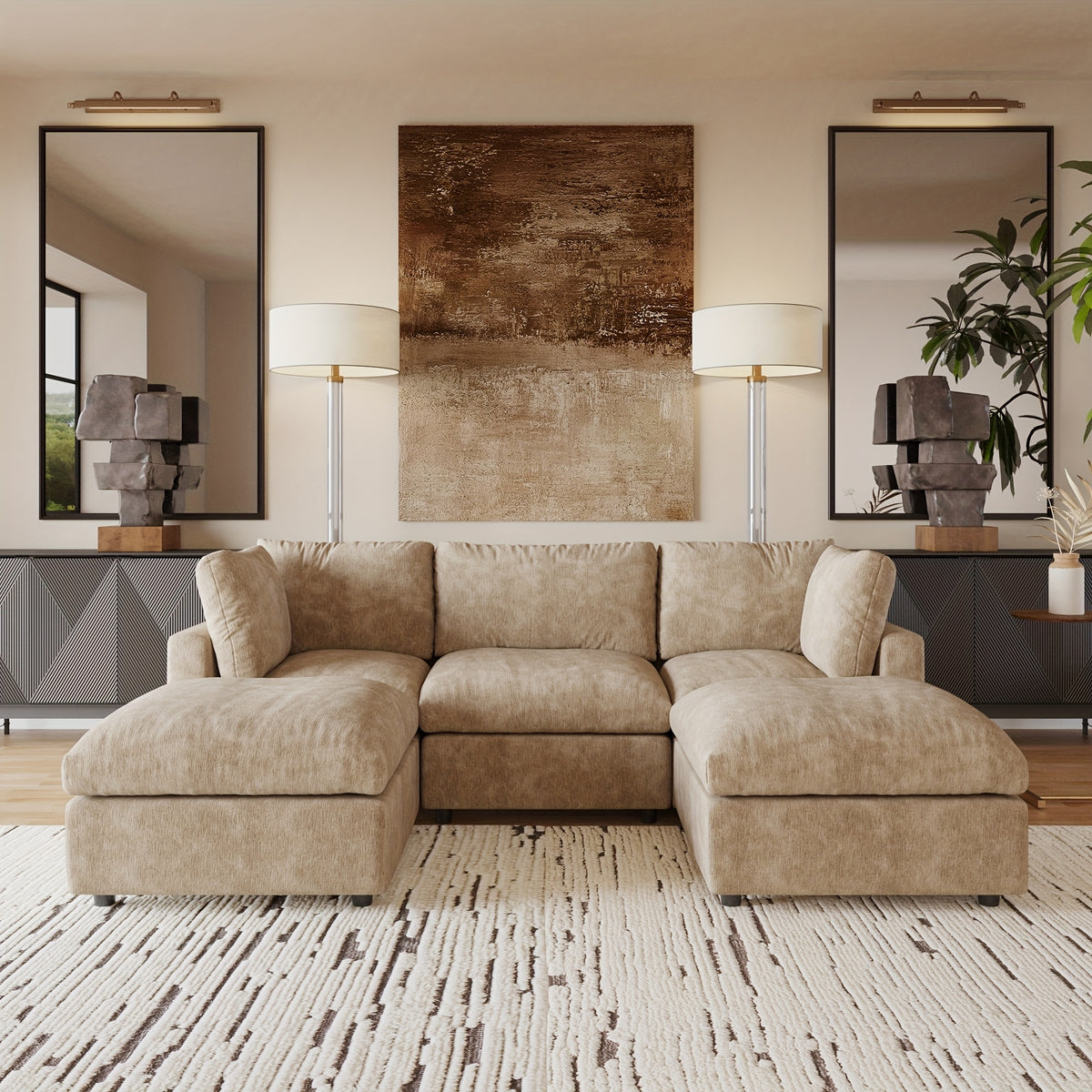[Cloud Couch Sectional] Oversized Modular Cloud Couch Sectional Sofa | 134" U-Shaped Convertible Living Room Set with 2 Ottomans, Washable & Replaceable Covers