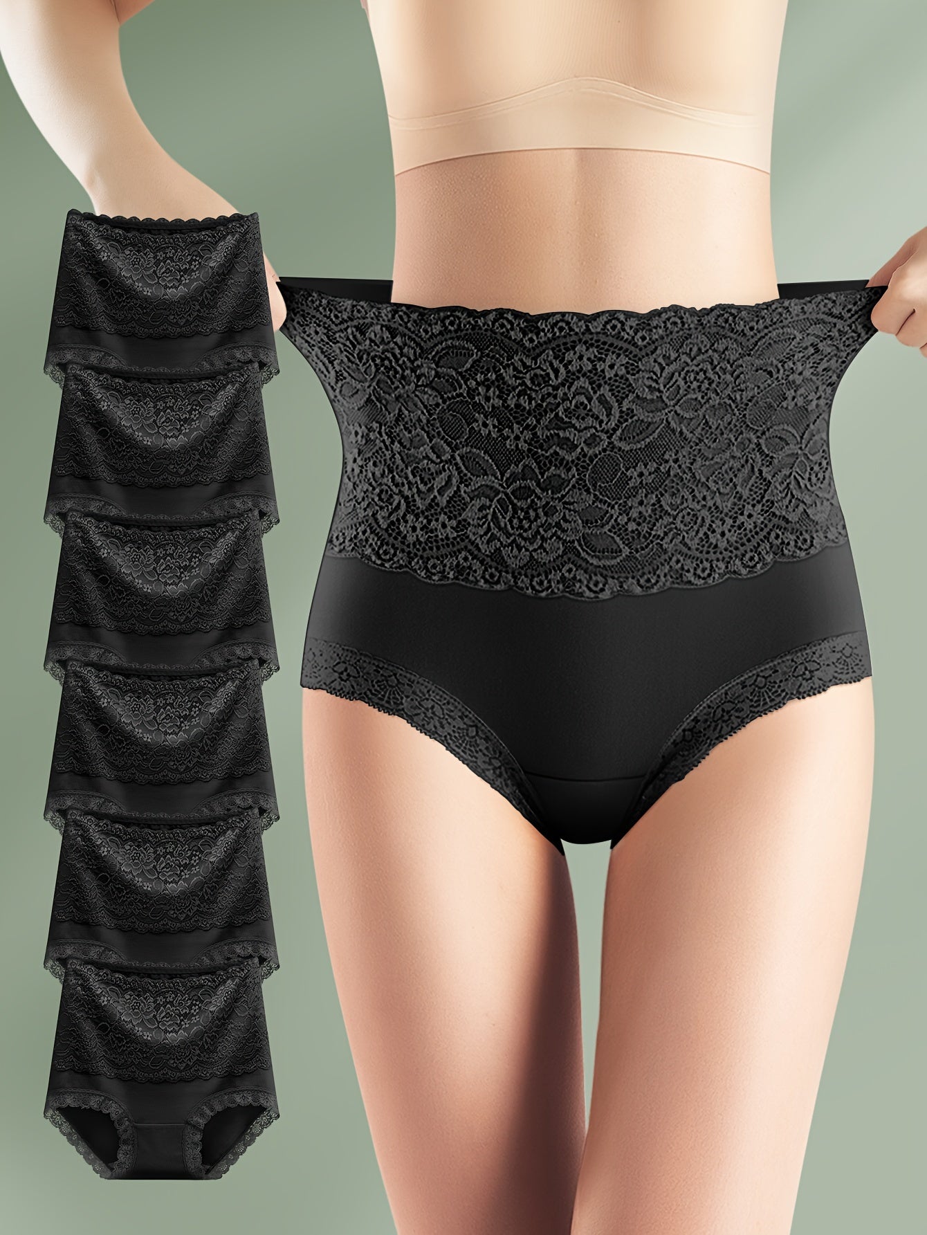 6pcs Jacquard Non Pinch Hip High Waist Everyday Lace Women'S Panties Panties for All Seasons, High Cut Panties for Women, Womens Plus Size Panties, Frilly Panties, Underwear for Women, Satin Panty for Women, Daily Wear Pantie