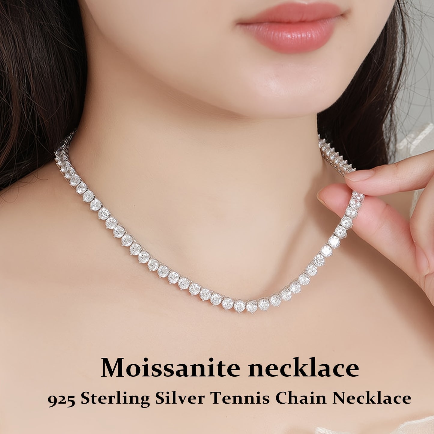 4mm Moissanite Tennis Necklace, S925 Silver Women'S Necklace, Four Sizes Available (18/20/22/24inch), Banquet/party/dinner Senior Accessories, Suitable for Gifts | Party Wedding | Birthday | Christmas | Halloween | Thanksgivi