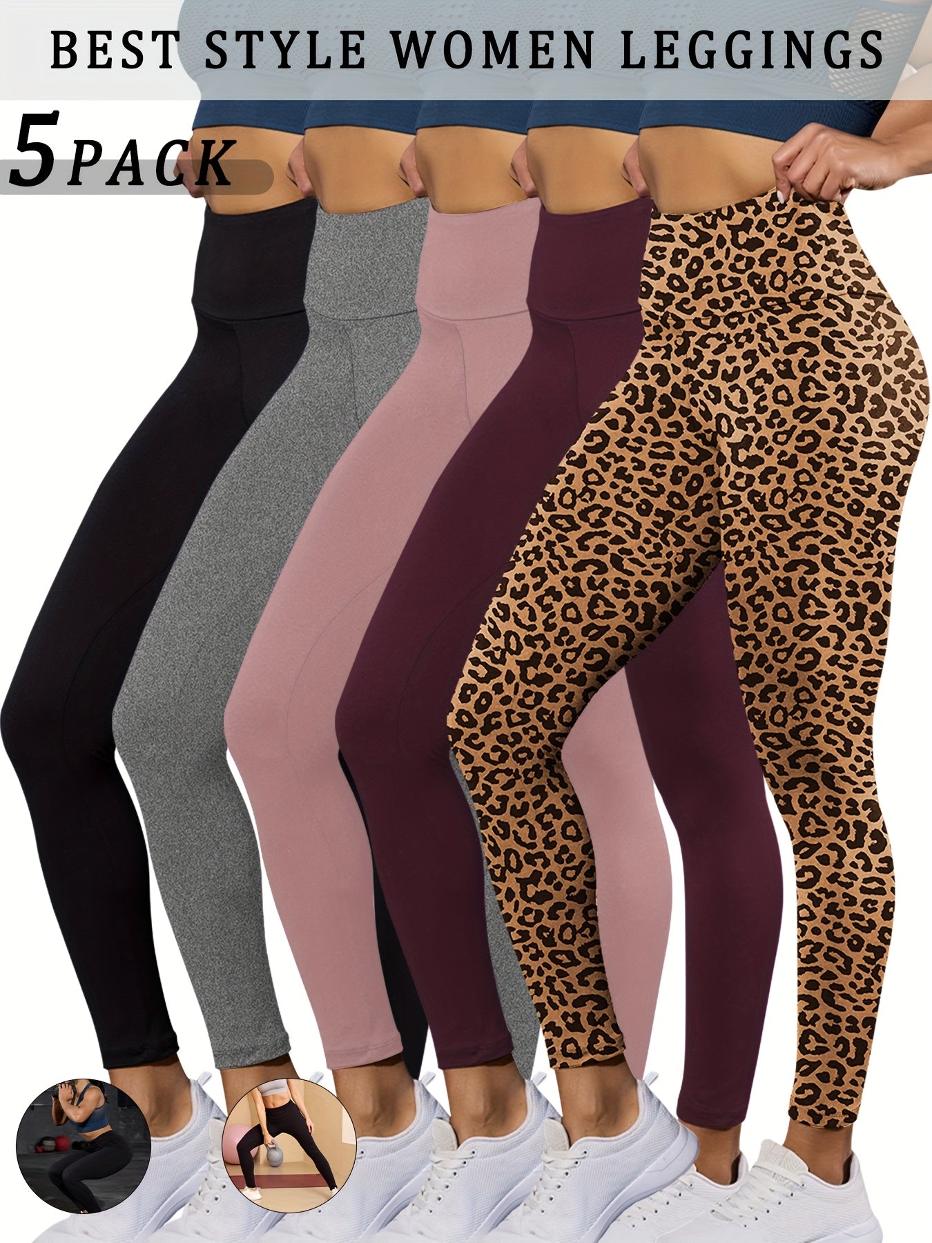 5 Pack Super Soft High Waisted Leggings - Women's Tummy Control, No See Through, Workout, Yoga, Running Pants for Comfortable Fitness