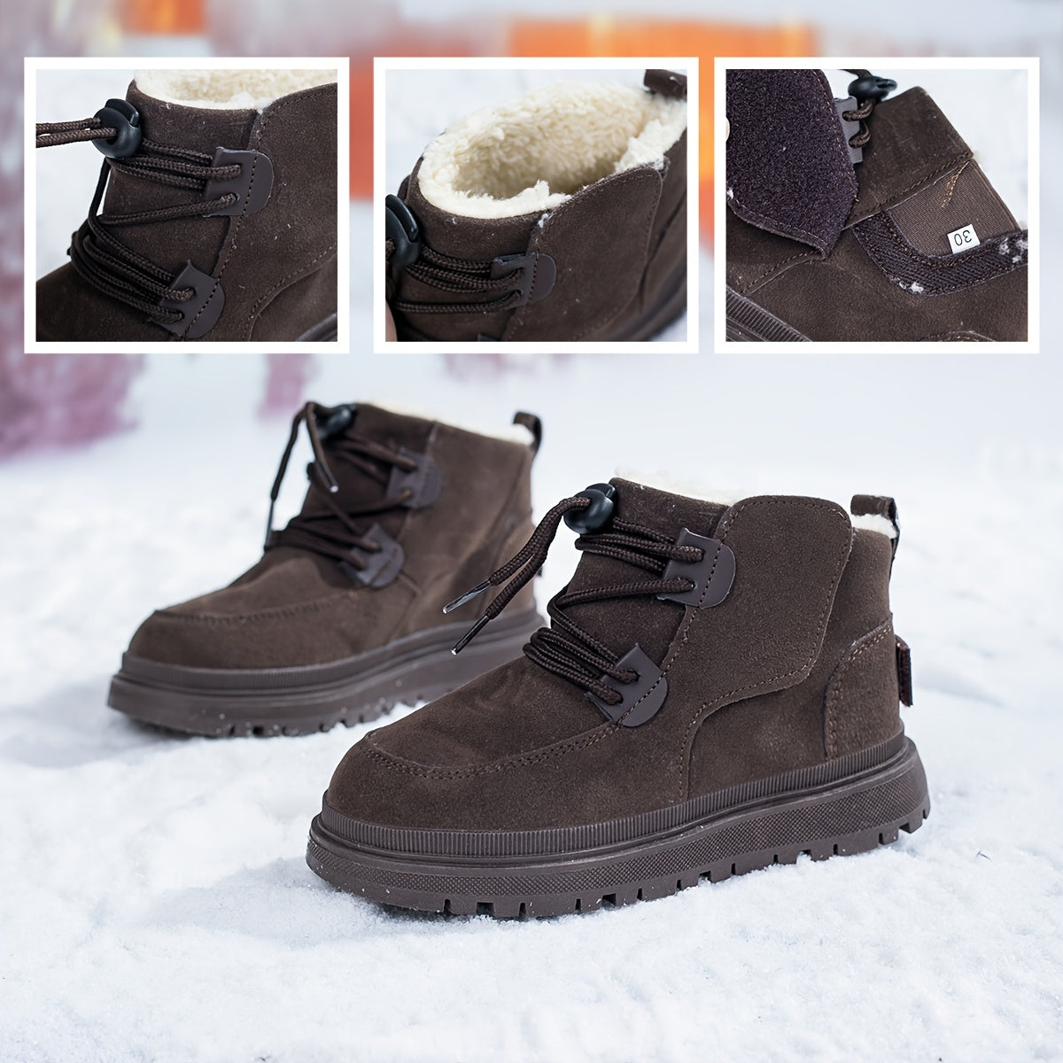 Boys & Girls Winter Snow Boots - Heavy-Duty Slip-Resistant Thermal Insulated Mid-Calf Boots with Cushioned Insole, Lace-Up & Pull Tab Closure, All-Terrain Traction Tread - Ideal for Snow, Ice, and Wet Conditions - Youth Boys