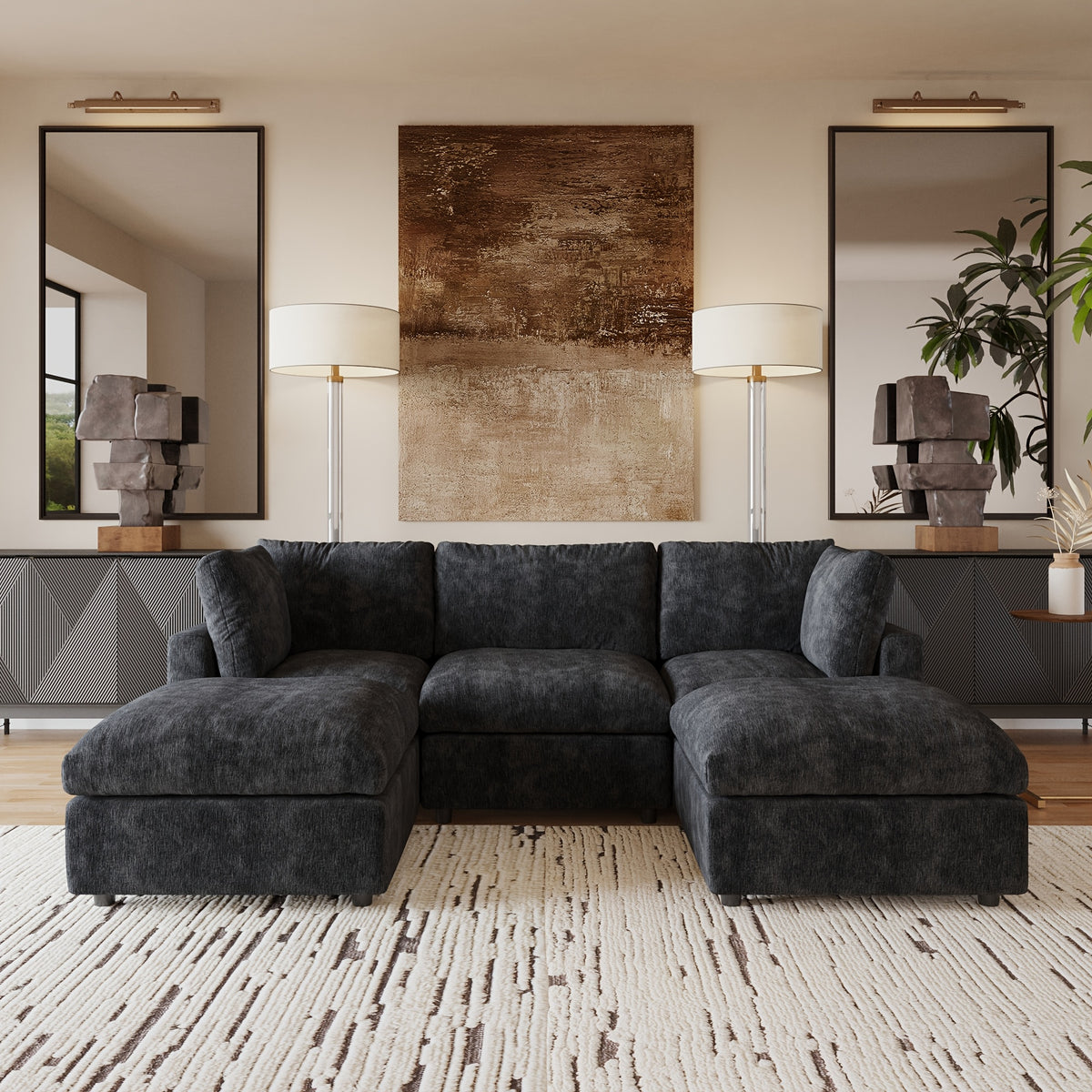 [Cloud Couch Sectional] Oversized Modular Cloud Couch Sectional Sofa | 134" U-Shaped Convertible Living Room Set with 2 Ottomans, Washable & Replaceable Covers