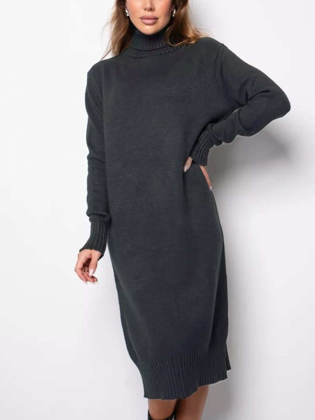 High Neck Dress Autumn and Winter New Loose Inner with Solid Color Thin Sweater Skirt, Winter Outfit, Seasonal Fashion, Elegant Design, Loose Fit, Cozy Material, Durable Construction, Women'S Dress, Long Sleeve Dress, Fashion