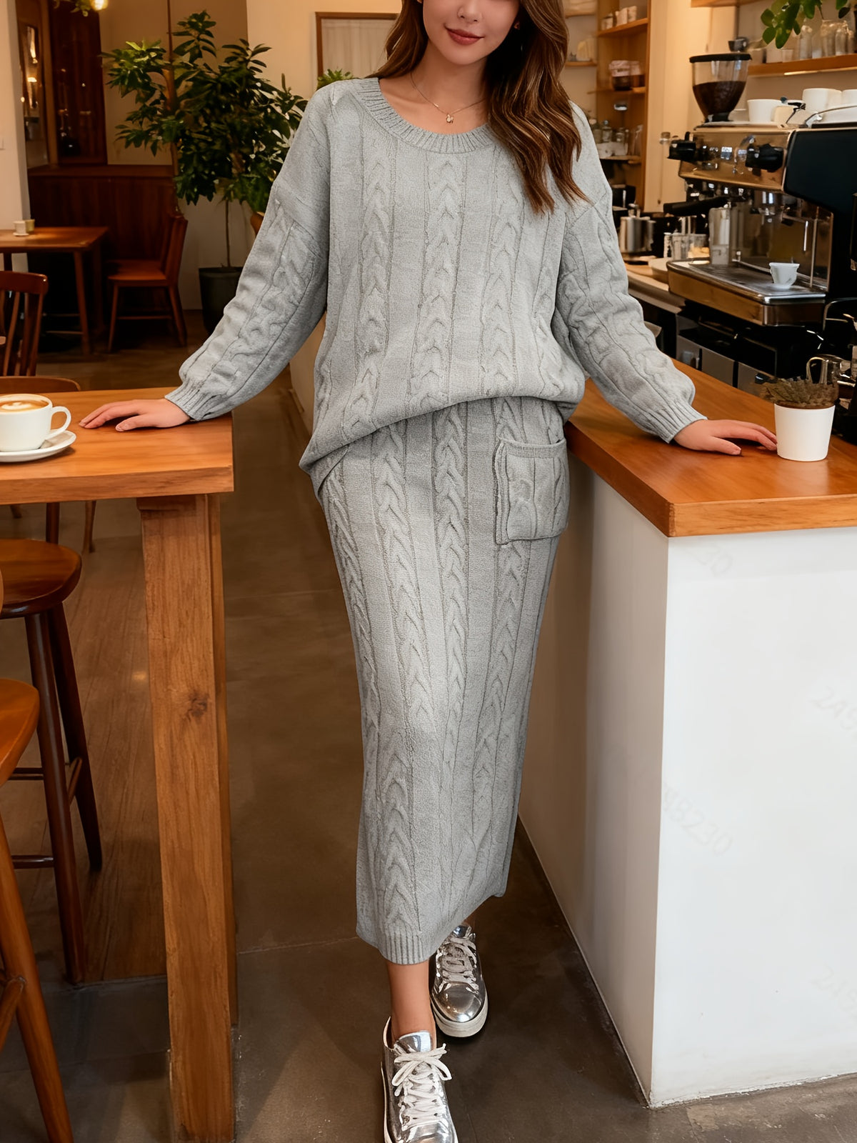 Autumn Winter New Women'S Fashion European and American Style Braided Sweater Set Dress In Stock