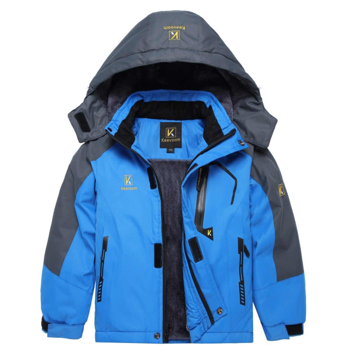 Boys' High Quality Windproof Ski & Snowboard Jacket with Hood - Thermal Insulated Winter Coat, Full-Zip Closure, Adjustable & Removable Hood, Elastic Cuffs, Shell & Filling, Blue/Black for Skiing, Snowboarding, Outdoor Winter