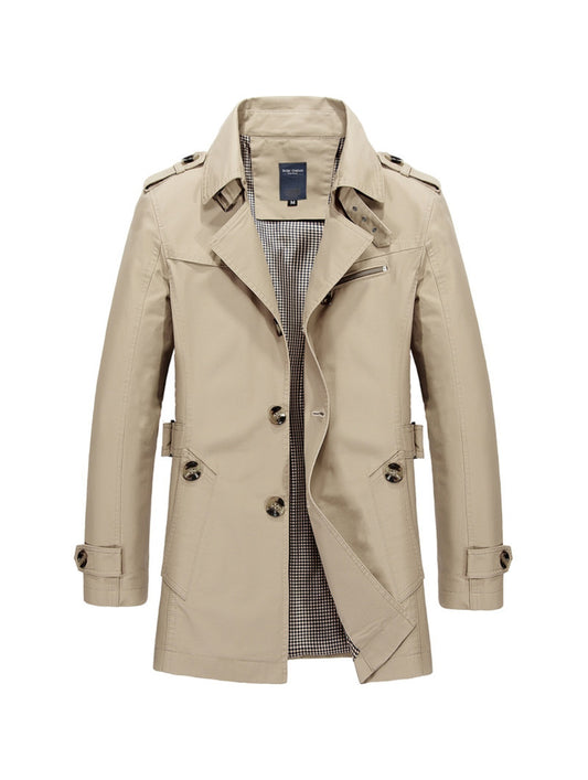 2025 New European and American Men's top, pure large-sized mid-length jacket, Men's casual solid color coat
