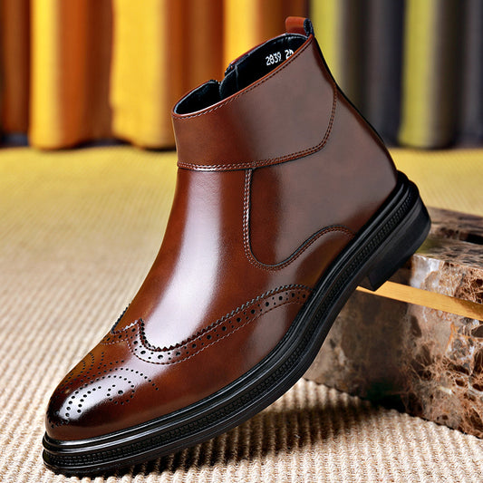 Men's British Style High-Top Boots - Glossy Brown/Black/Tan/Gray/Tan/Burgundy - PU/Rubber Sole Slip-On/Lace-Up Closure, PU Lining & Insole, All-Season Business Formal Wedding Party Shoes - Multi-Color Options, Durable & Comfo