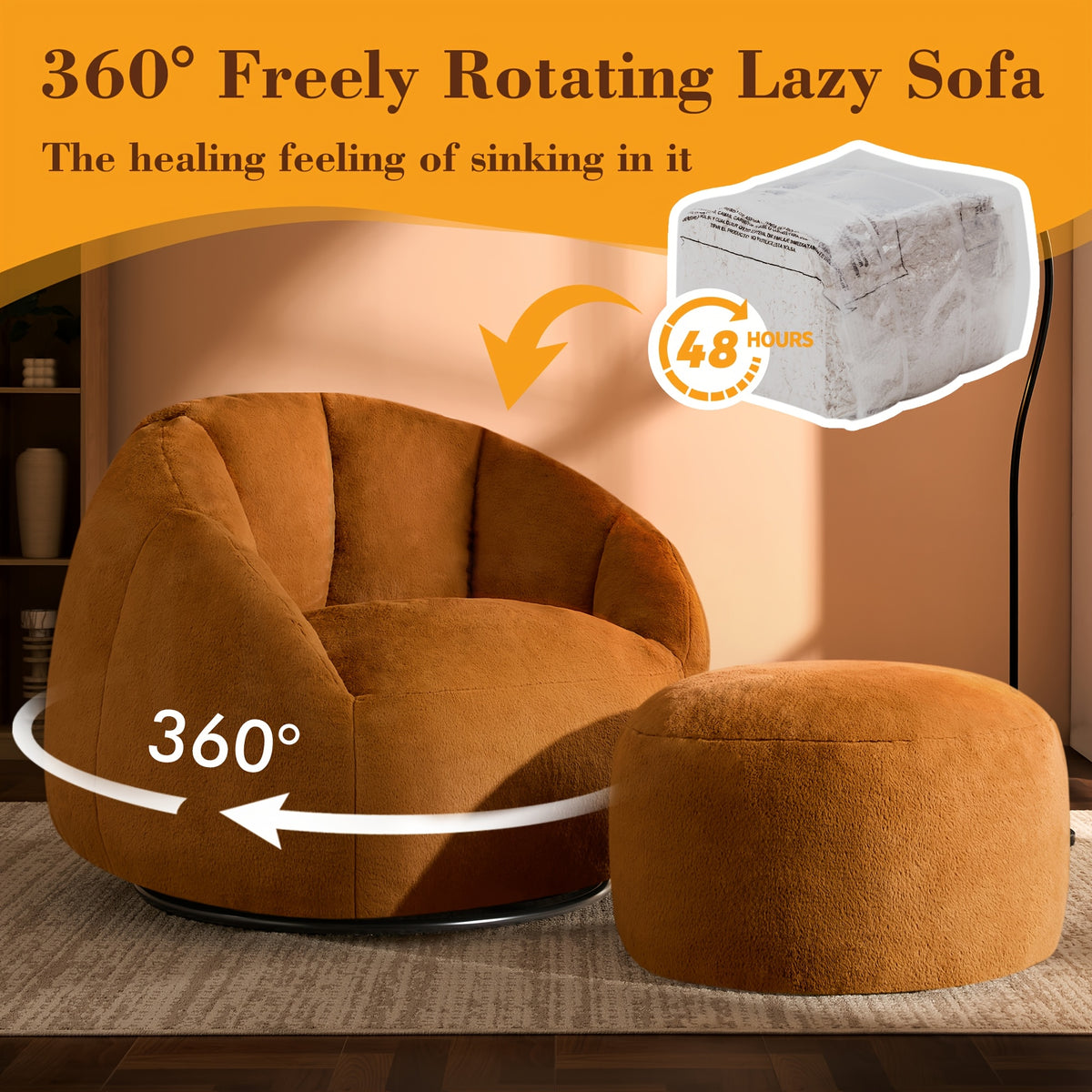 LIVING&GIVING Giant Bean Bag Chair for Adults - Oversized Plush Boneless Beanbag Couch with Memory Foam Filling, Floor Sofa Chair Suitable for Bedroom, Living Room & Game Room - - Lounge Chair, No Assembly Required