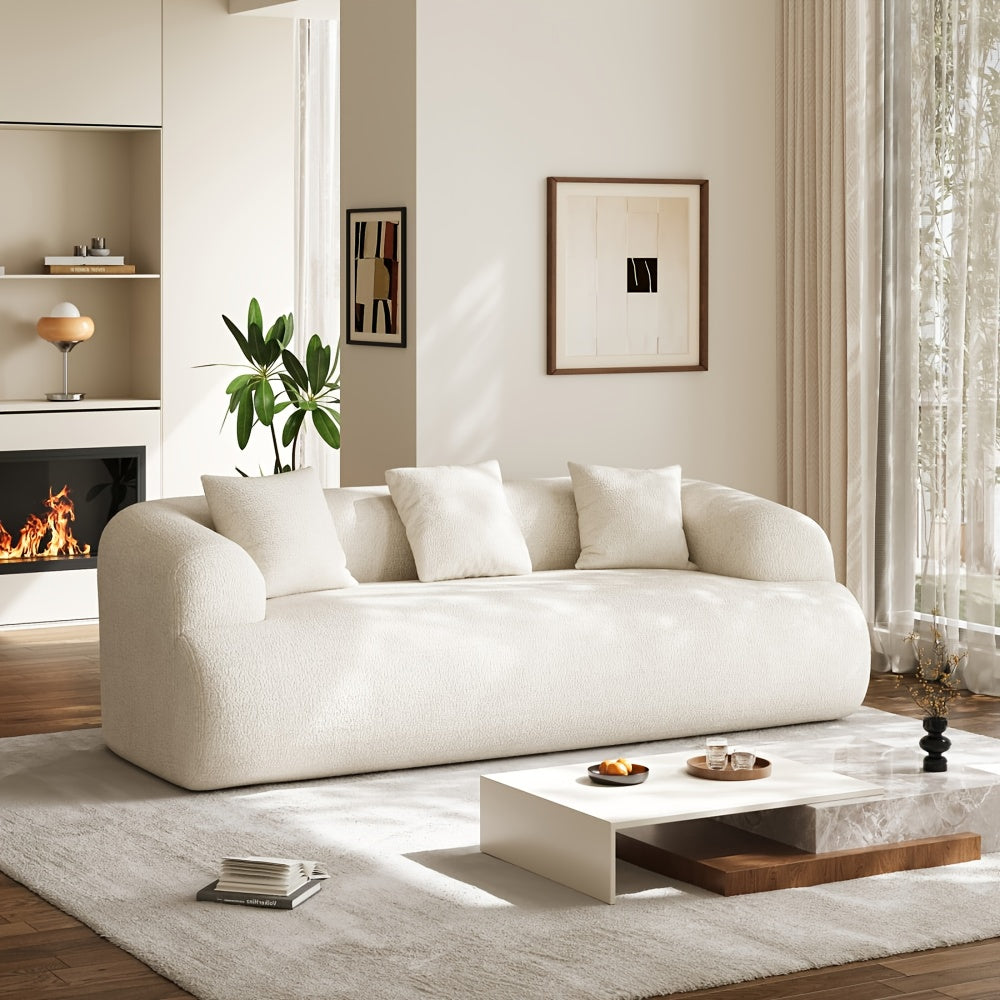 Modern Curved Sectional Sofa - Extra Wide & Deep Plush Chenille Couch with 3 Cushions, White Luxury Oversized 4-Seater, No Assembly Required, Soft Foam Padding & Easy-Clean Fabric for Large Living Room, Contemporary Minimalis