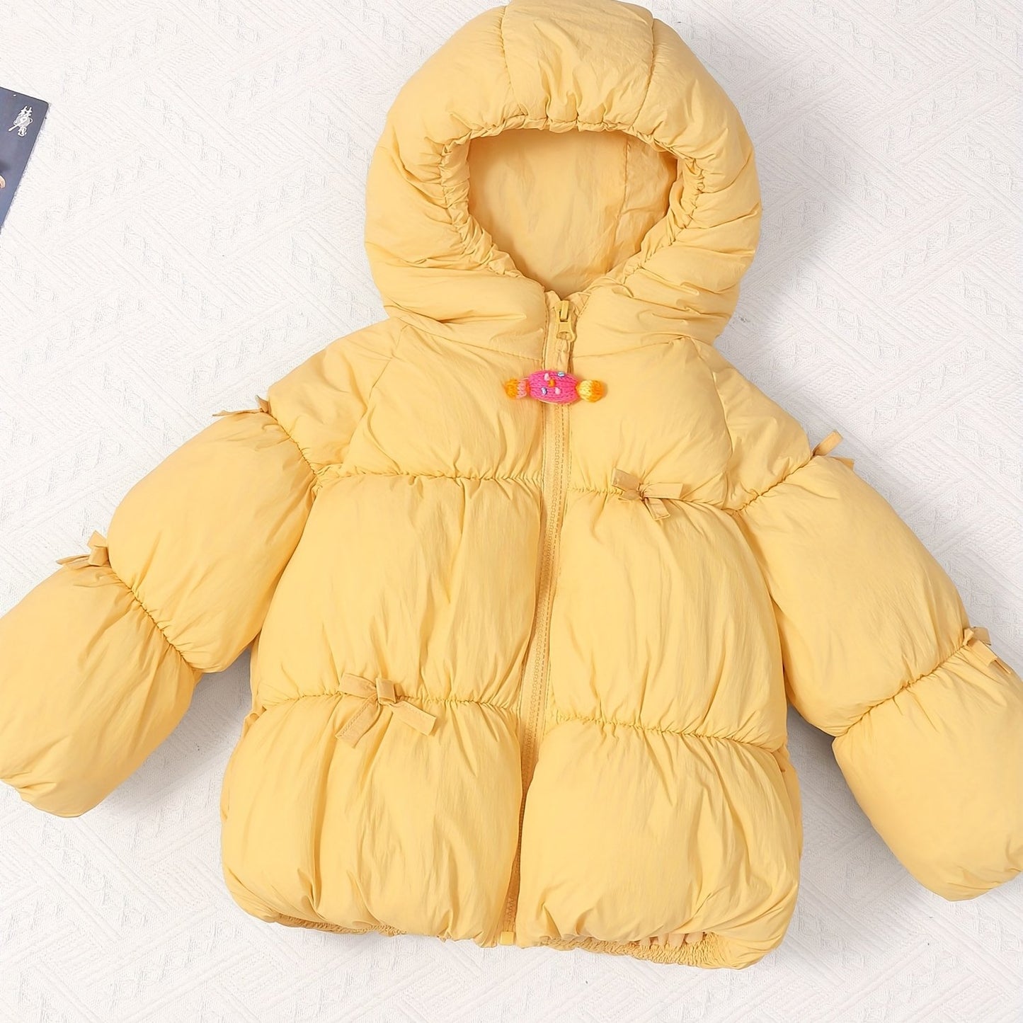Girls' Winter Warm Hooded Jacket with Heart & Bow Accent - Cute Red Coat, Full-Zip Front Closure, Soft Polyester, Cozy Fall/winter Outerwear For Everyday & Special Occasions, Winter Clothes For Girls, Fall Winter Wear, Playfu