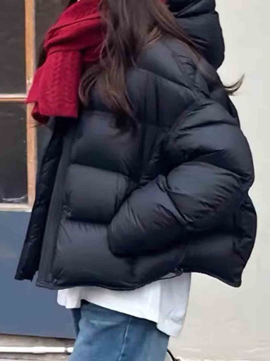 Women's Heavy-Duty Thermal Hooded Winter Coat Jacket, Thickened Insulated Long Sleeve with Puffer Design, Full-Zip Closure & Padded Lining, Casual Outerwear for Cold Weather, Solid Color Navy, Versatile for Everyday & Formal