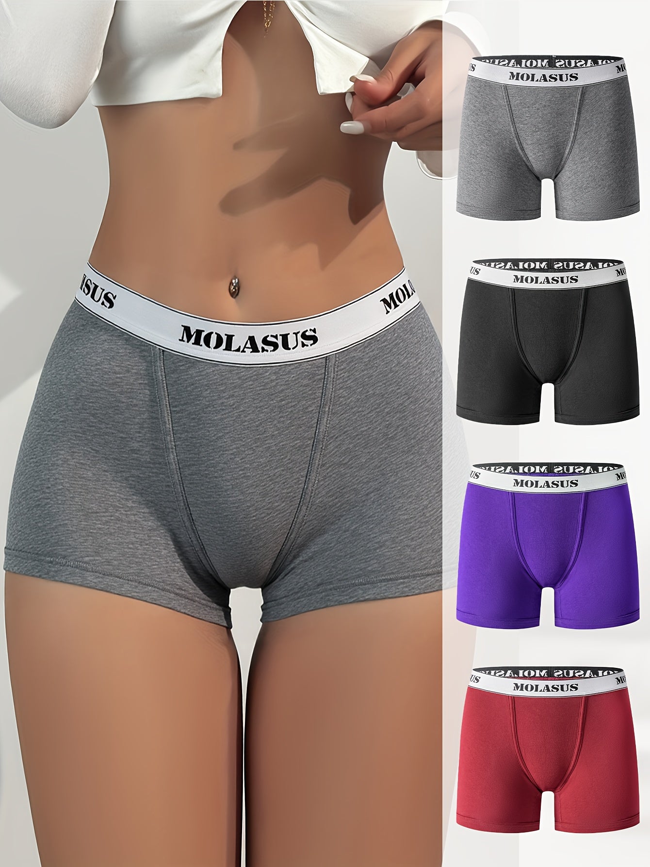 4-Pack Plus Size Women's Mid-rise Brief Underwear- Seamless Letter Waistband, Breathable Cotton/Spandex Blend, Comfortable Everyday Underwear, 1XL-4XL Size Range