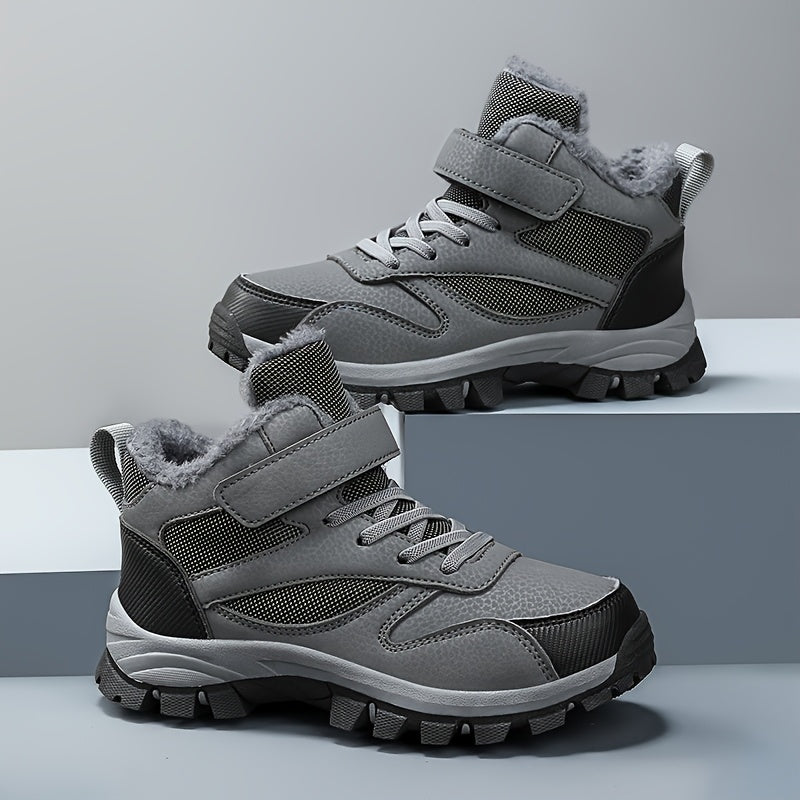 Boys & All-Terrain Winter Snow Boots - -like Upper & TPR Sole, Low-Top Hiking Shoes with Traction Tread, Cushioned Insole & Arch for, Sports, Everyday - All-Season (Winter/Spring/Fall) - Ideal for Skiing, Snowboarding, Hiking