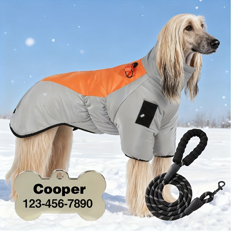 Custom Pet Tag, 2pcs Set, New Large Dog Warmth Coat + Leash, Thickened Windproof Dog Clothes for Medium and Large Breeds in Autumn and Winter, Cold Weather Gear, Durable Material, Stylish Petwear, Seasonal Petwear, Outdoor Ac