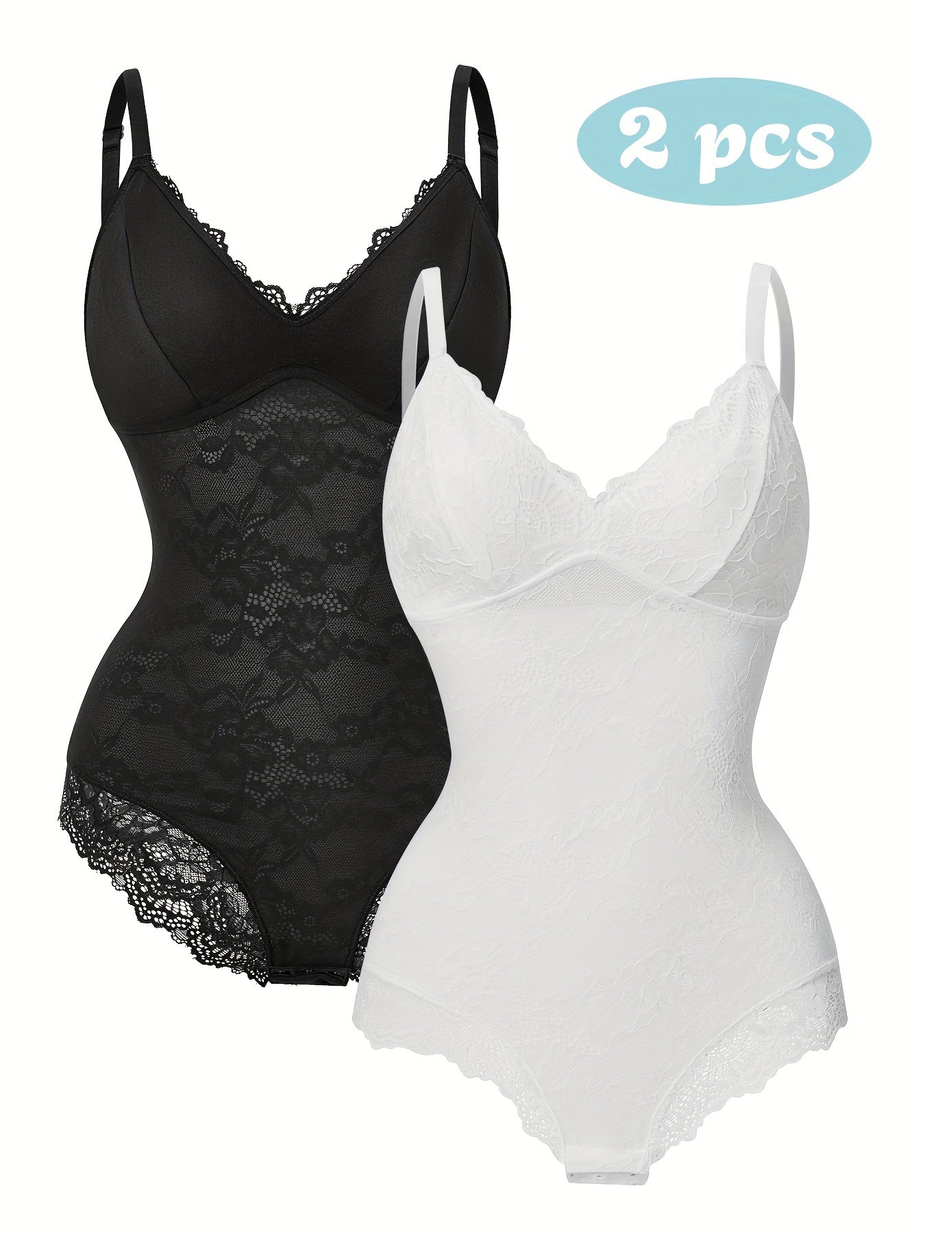 Two-Pack Large Size Women's Printed Lace Shapewear Body Suit Abdominal Shapewear V-Neck Vest Style Top Body Shaper
