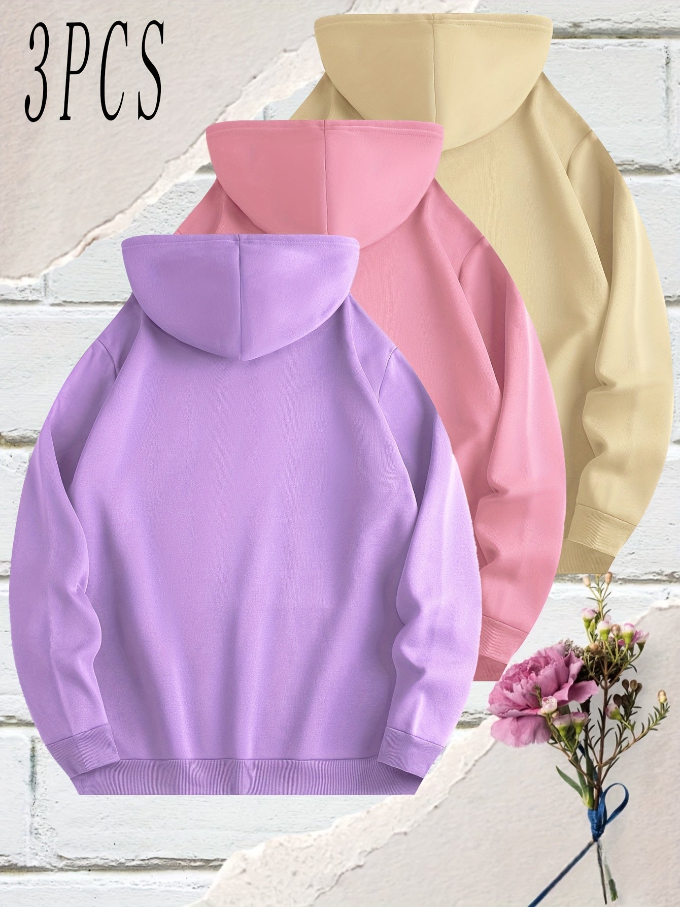 [Polyester Hooded Sweatshirts] 3-Pack Men's Casual Polyester Hooded Sweatshirts - Solid Color Knit Fabric with Slight Stretch - Regular Fit Hoodies with Drawstring for All Seasons